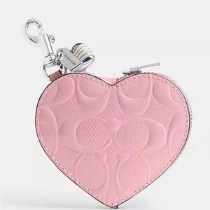 Coach Heart Bag Charm In Signature Leather With Heart Charm